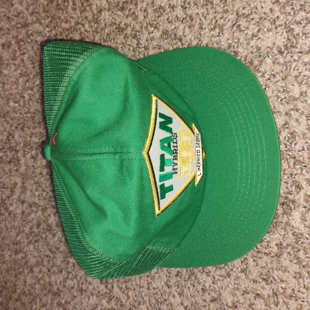 Vtg K-Products Titan Hybrids L.Herried Seeds Farm Patch SnapBack Trucker Cap